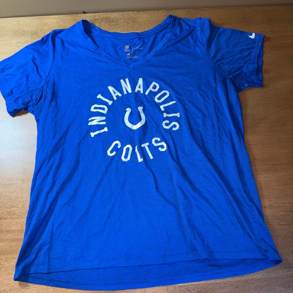 Nike NFL Indianapolis Colts Womens XL Blue Dri-FIT V-Neck T-Shirt Horseshoe Logo